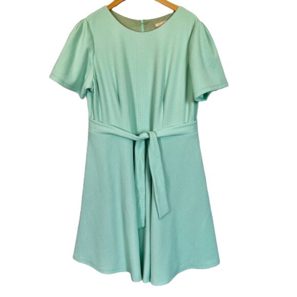 Hutch Aqua Mint Short Sleeve Fit & Flare Dress w/ Tie Bow Plus Size 1X POCKETS! - Picture 1 of 10